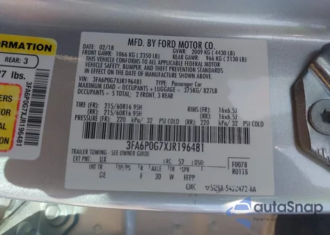 2018 Ford Fusion S from USA, damaged, VIN 3FA6P0G7XJR196481
